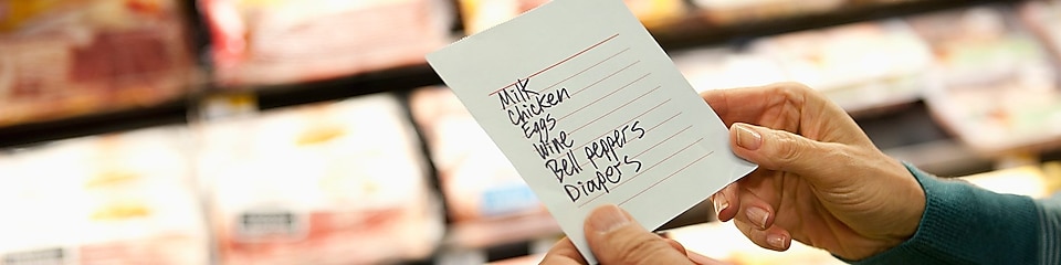 Grocery list at the store