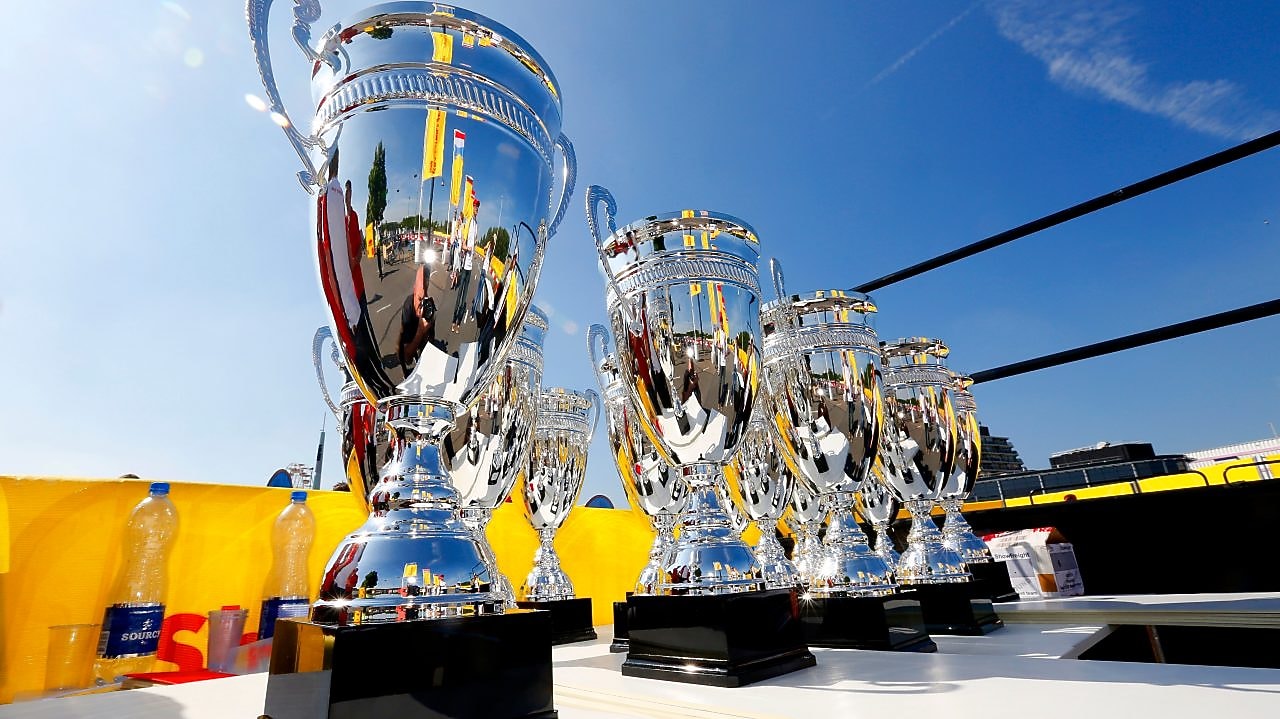 A collection of trophies at the Shell Eco-Marathon.