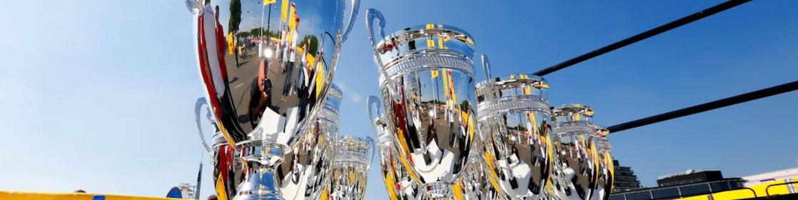 A collection of trophies at the Shell Eco-Marathon.