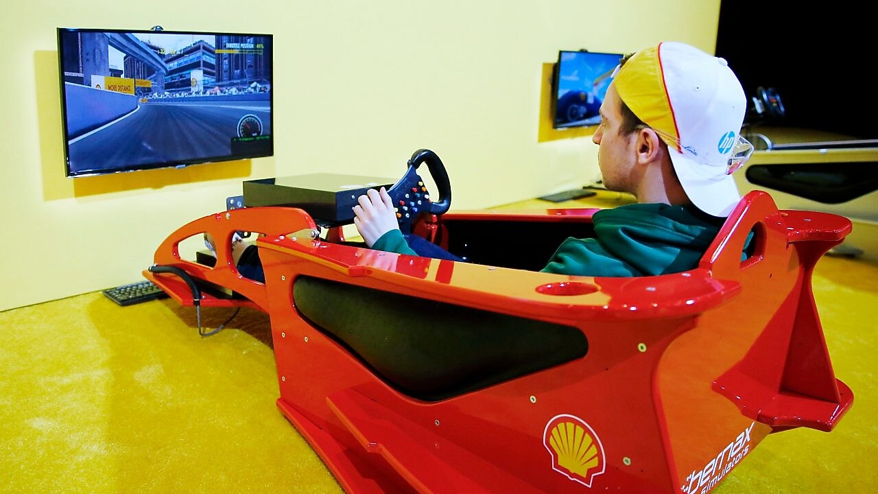 A participant interacts with part of the experience during Tech Inspection day of the Shell Eco-marathon Americas 2015 in Detroit, Mich., Thursday, April 9, 2015.