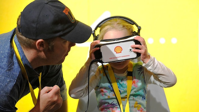 Children interact with exhibits in the Future Energy Zone during Make the Future London 2016 at the Queen Elizabeth Olympic Park, Saturday, July 2, 2016 in London, UK.
