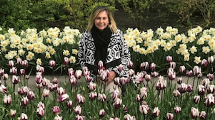 woman posing in a tulip field