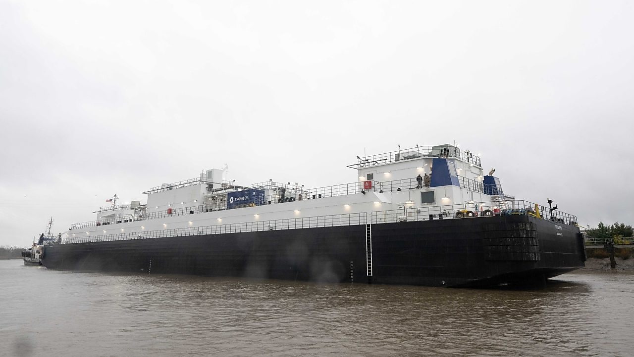LNG bunker barge in the water
