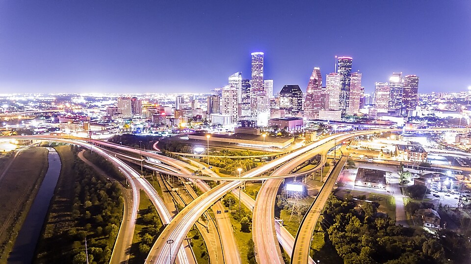 Houston skyline at night light up