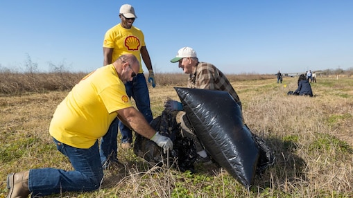 Employees from Shell volunteer at the Bayou Teche Reserve to plant wildflower seeds as part of the Wildflower Energy Project.