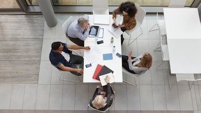 Business meeting from above
