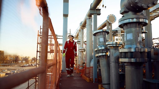 Woman walking bridge on a construction site