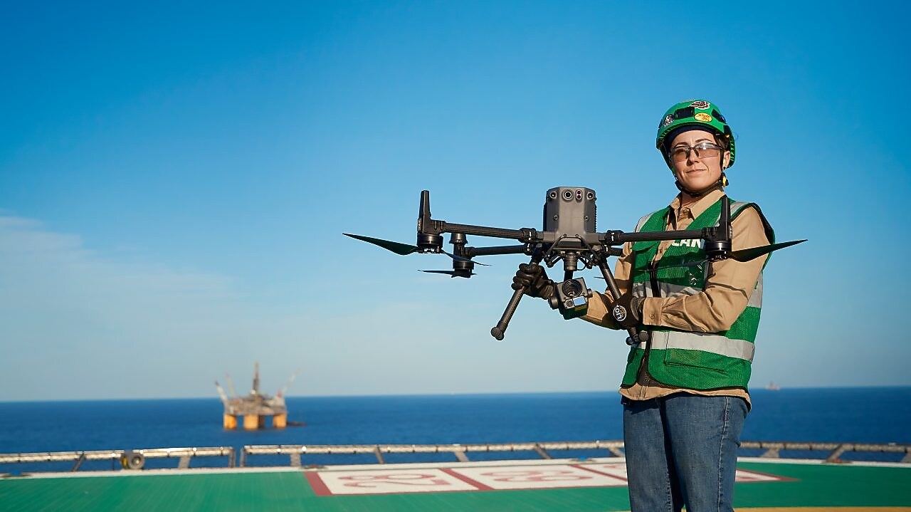 Mid-drone with platform in background