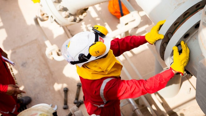 worker wearing safety mask and gloves