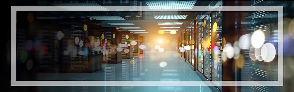 background of data center with bright color lights