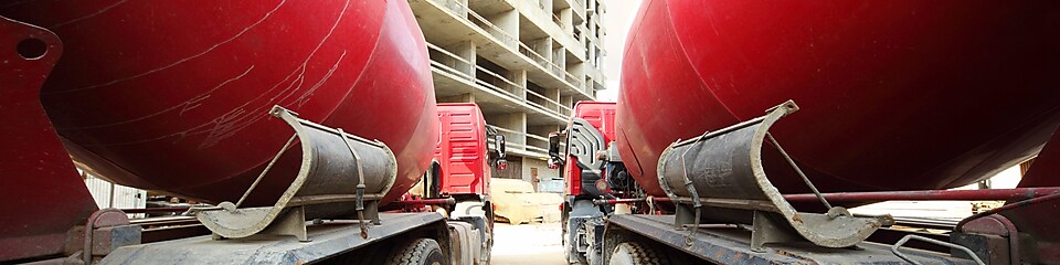 Concrete trucks at a construction site