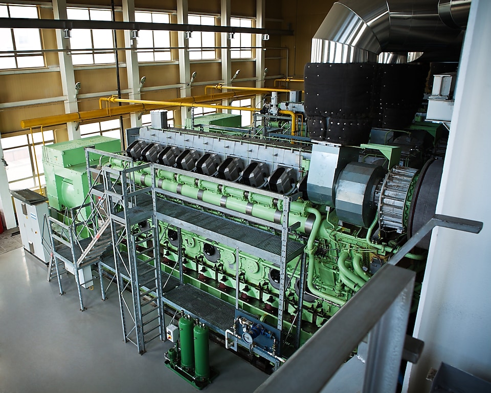 Industrial engine in a natural gas fired electrical power plant