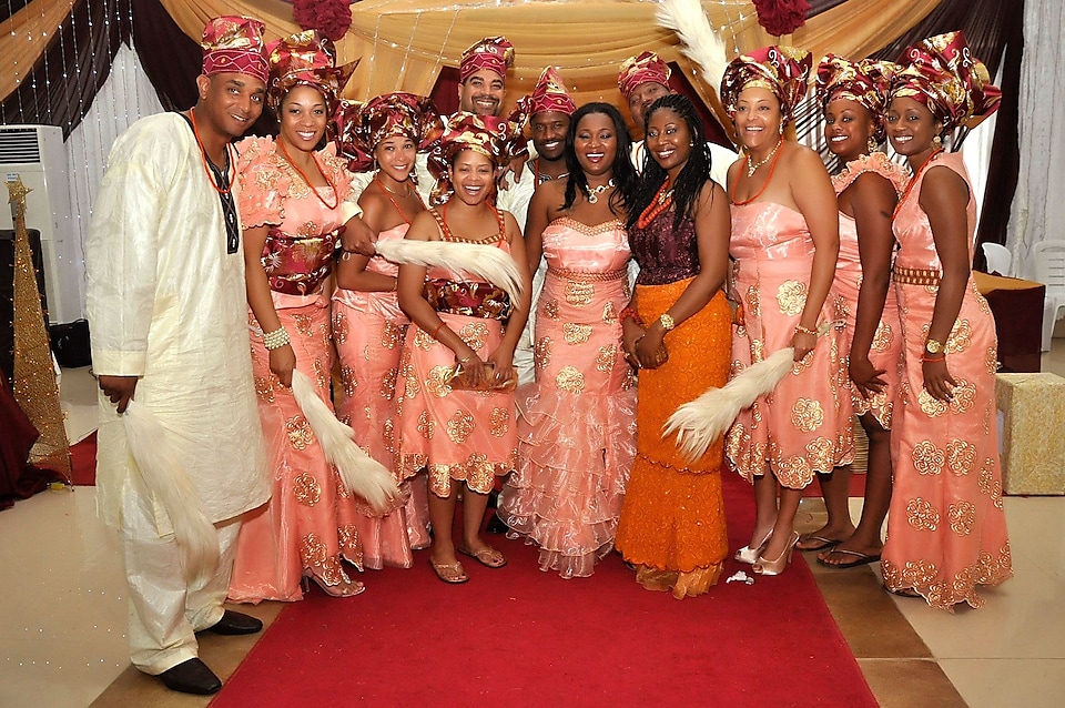 Tasha and her friends at a traditional Nigerian engagement party