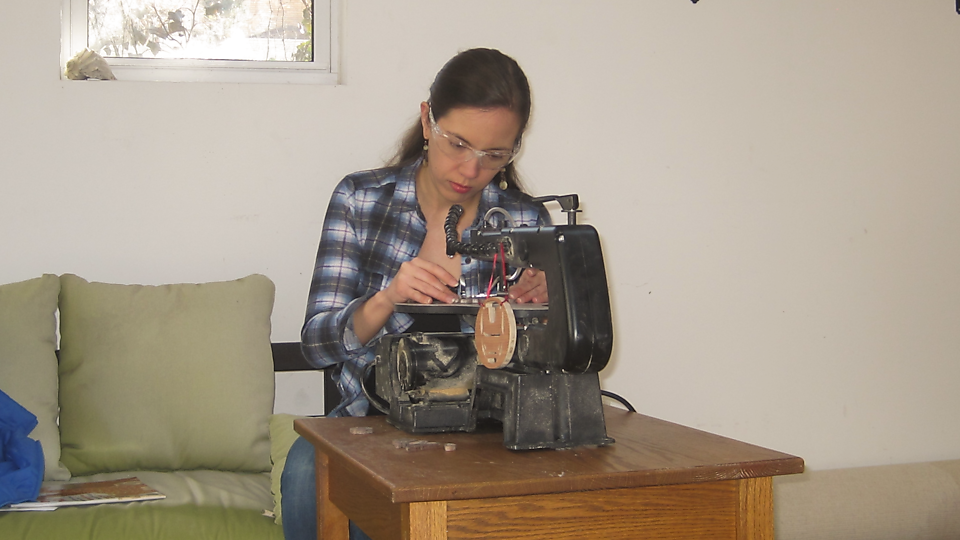 Polymer Scientist Valerie Williams on her scroll saw