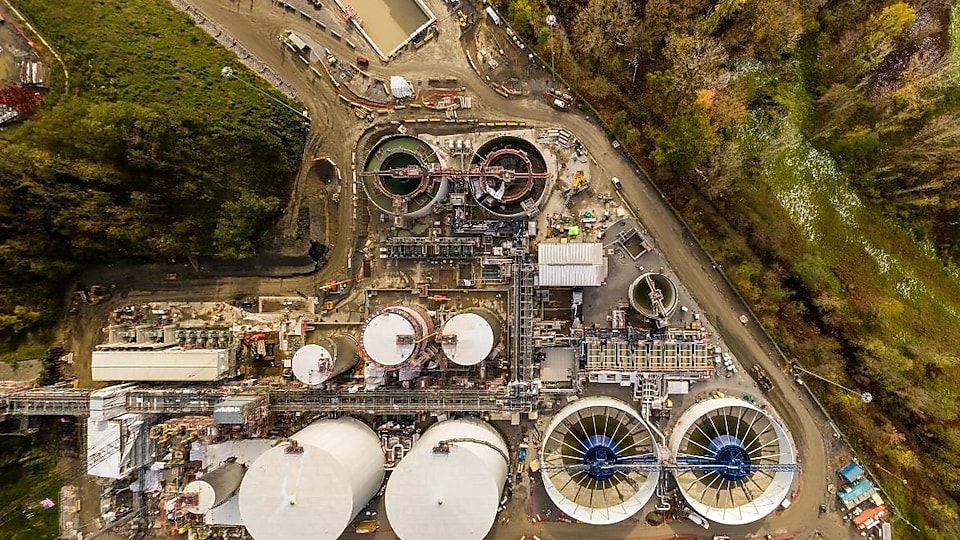Drone image of a nearly-completed water treatment facility
