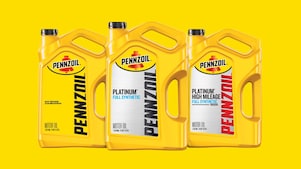 Lineup of Shell Pennzoil motor oil bottles designed for ultimate engine performance.