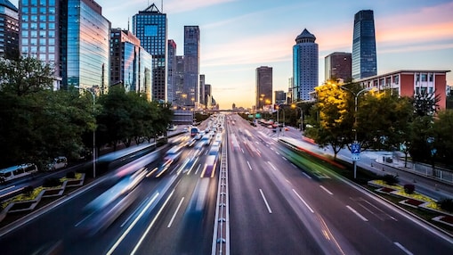 Light trails of vehicles on highway at night time