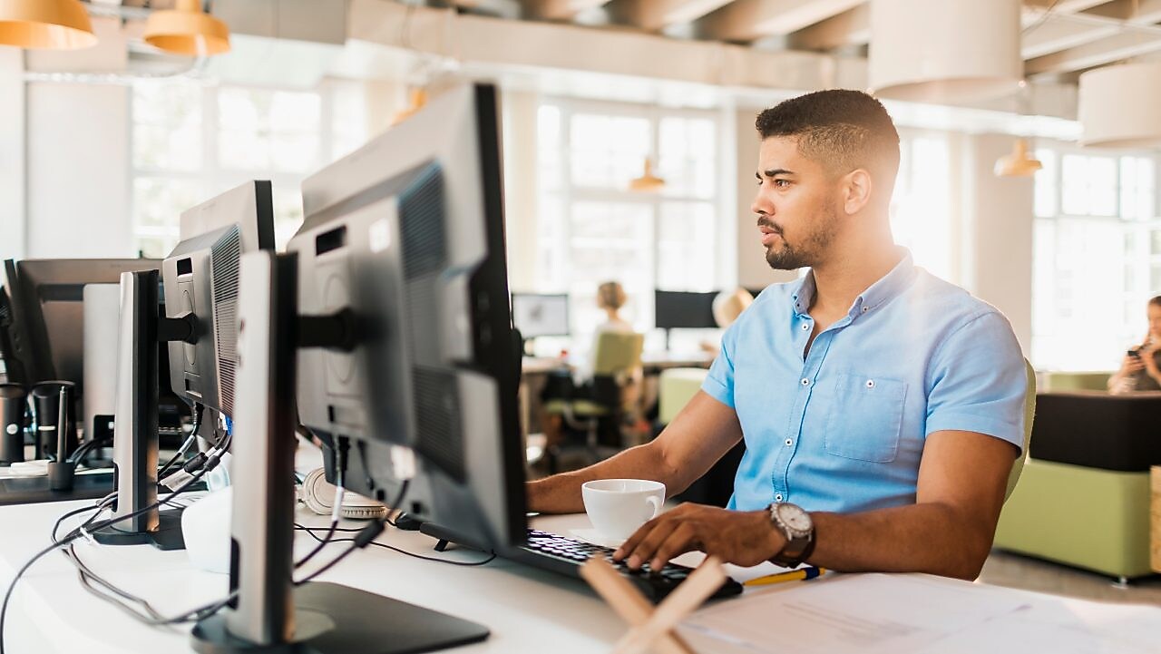 Male architect works on a project