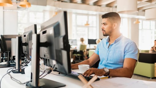 Male architect works on a project