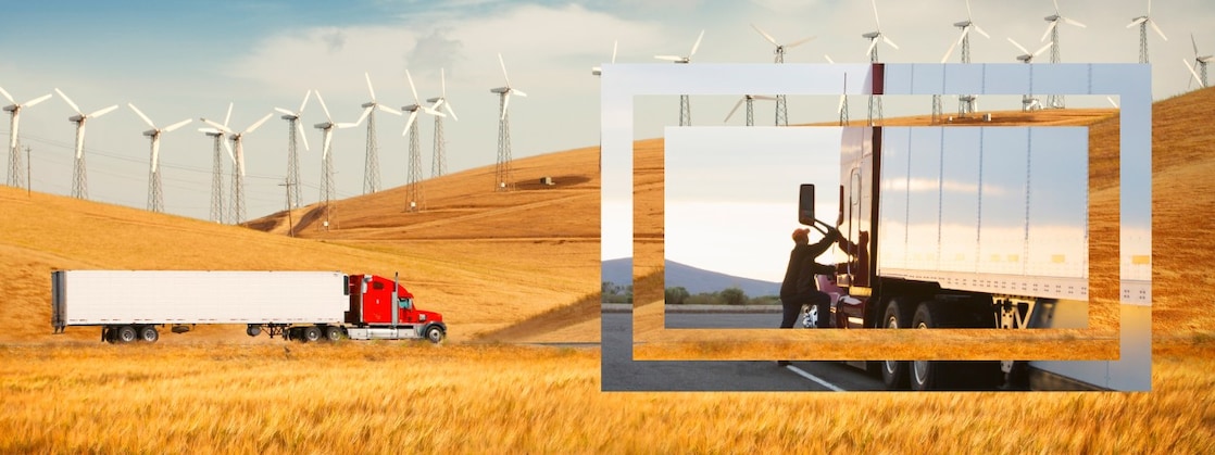 Truck driving in wheat field