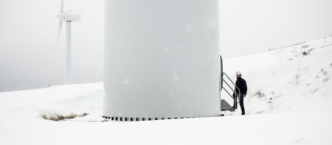 Expert assessing wind turbine