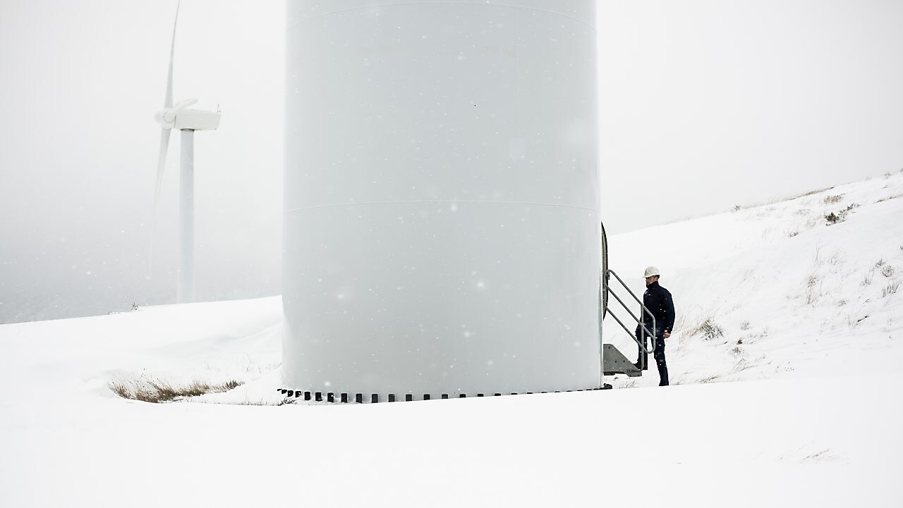 Expert assessing wind turbine
