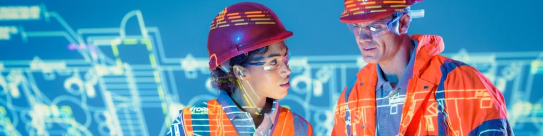Shell Construction workers and drawing sheets