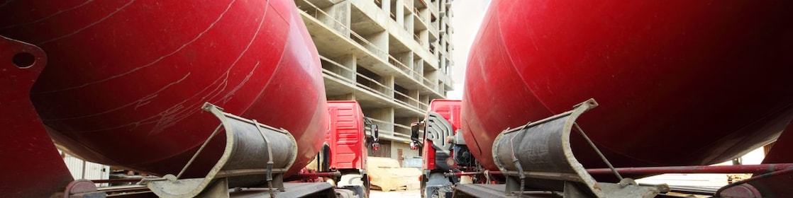 Concrete trucks at a construction site