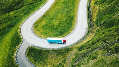 Truck on winding road
