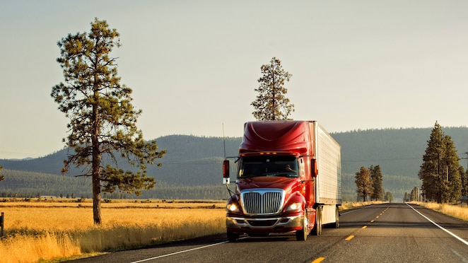 Semi-truck driving on open road