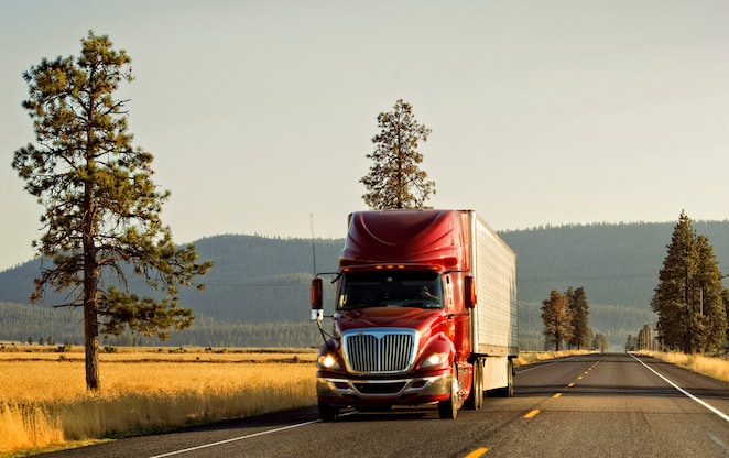 Semi-truck driving on open road