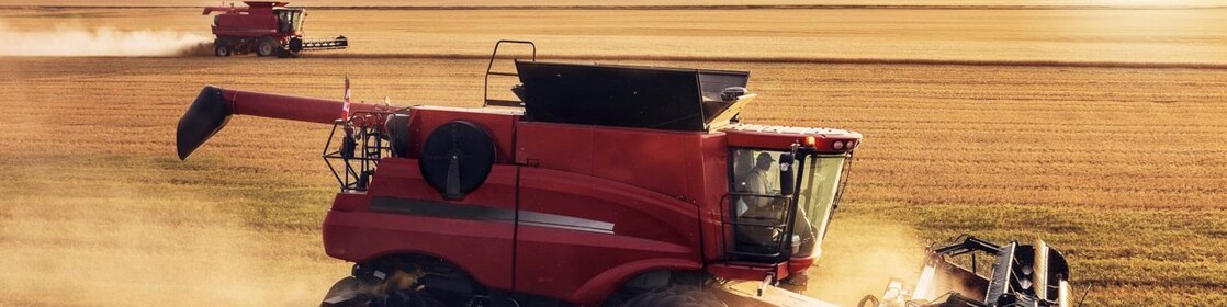 Combine harvester in field