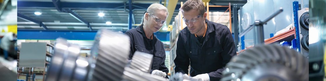 Factory workers in auto components plant