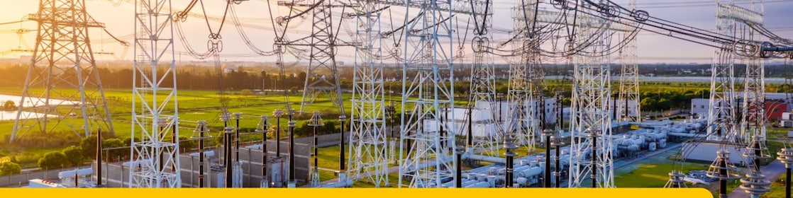 Electricity pylons at dawn