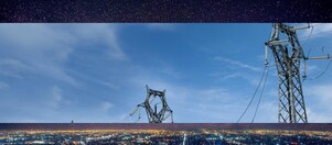 Electricity pylons with a blue sky