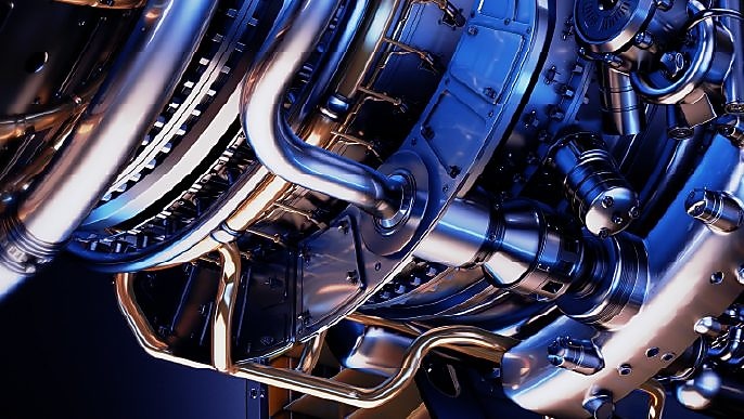 Close-up image of turbine with blue lighting