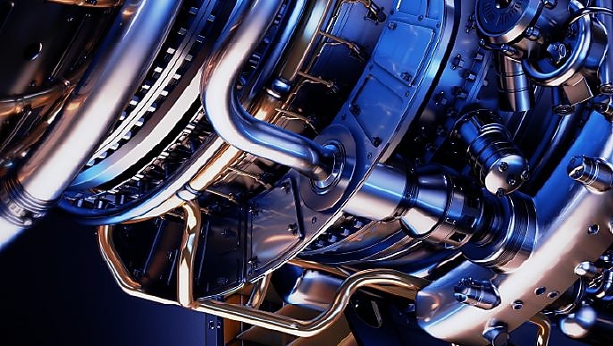 Close-up image of turbine with blue lighting