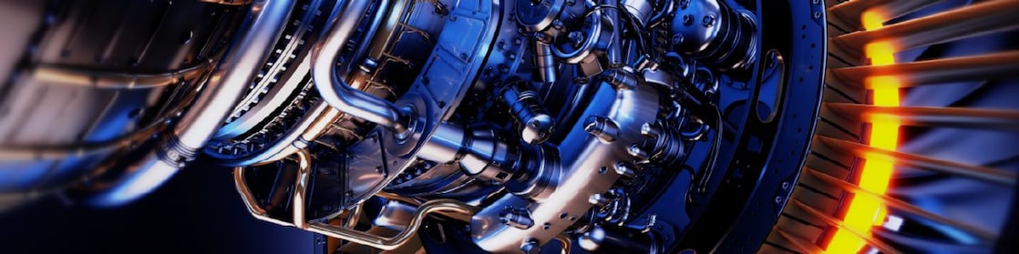Close-up image of turbine with blue lighting