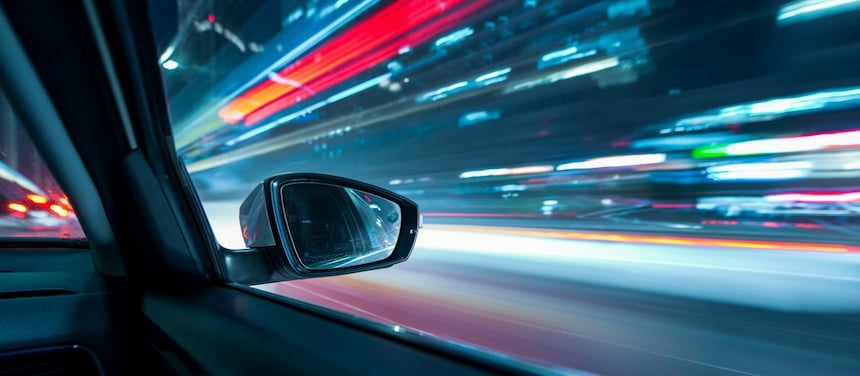 A car with a view of a road