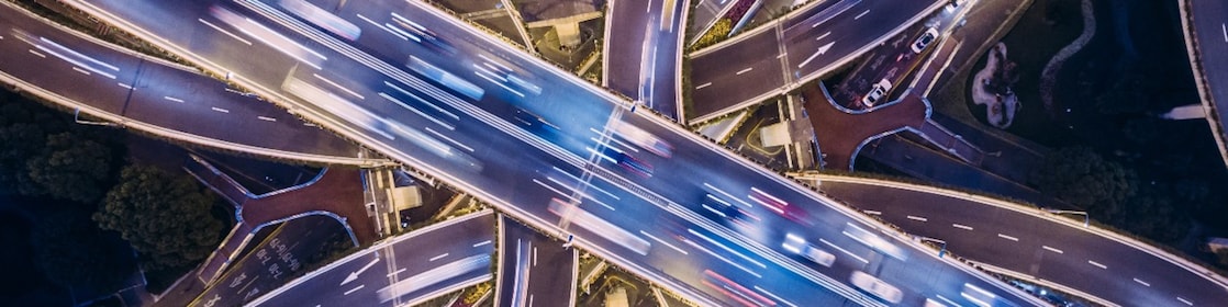 Blurred Cars driving on a series of highways