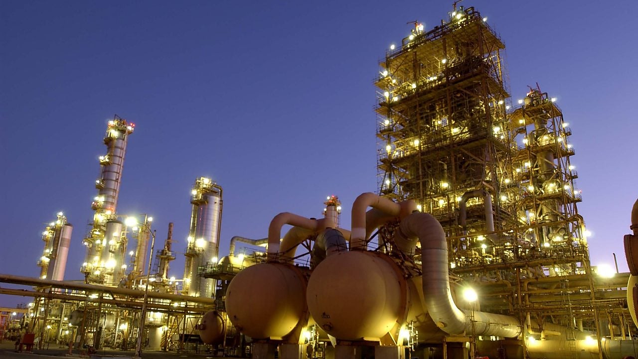 Refinery lights at night