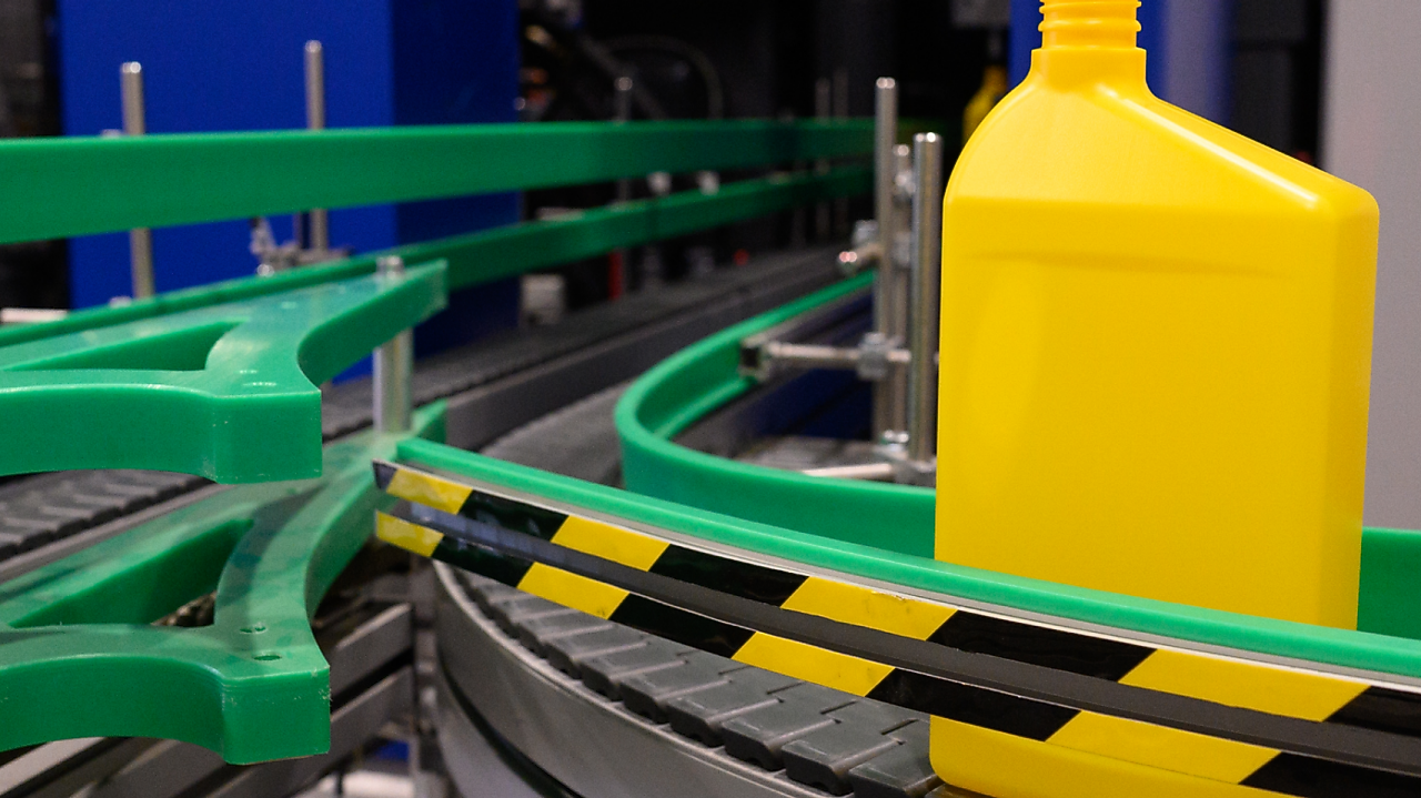 Plastic bottle on assembly line