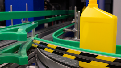 Plastic bottle on assembly line