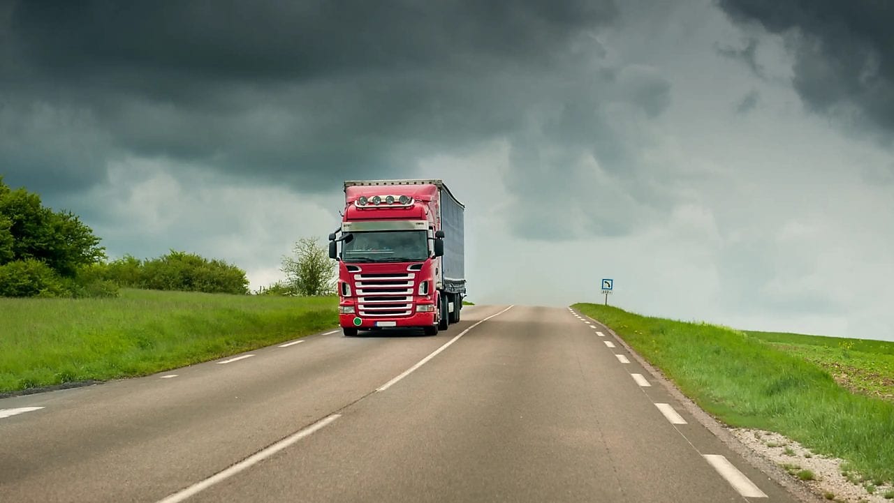 A red truck on road