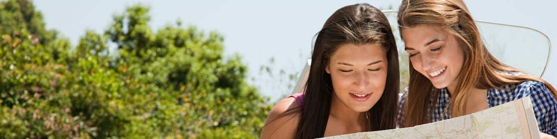 Two women looking at a roadmap