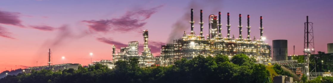 Shell Polymers polyethylene plant at dusk