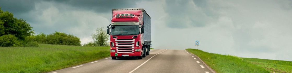 A red truck on road