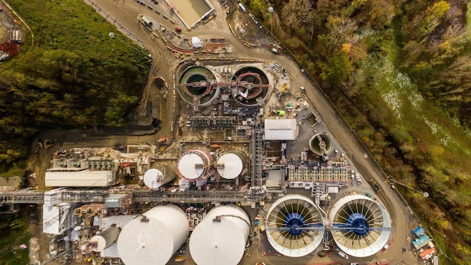 Drone image of a nearly-completed water treatment facility