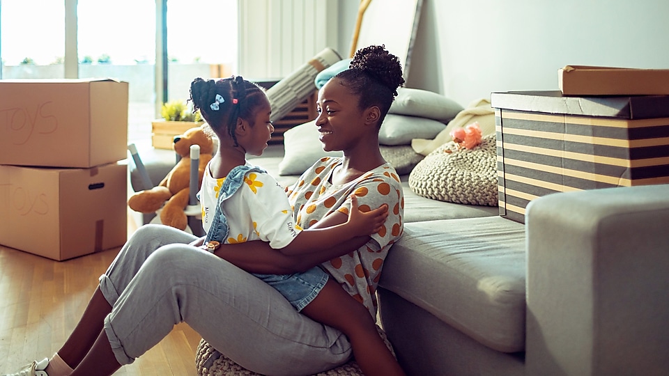 mother and child in the living room