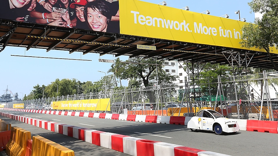 The Cikal ethanol, #501, a ethanol UrbanConcept vehicle from team Cikal ethanol at the Institut Teknologi Bandung in Bandung, Indonesia, on the track during day three of the Shell Eco-marathon Asia, in Manila, Philippines, Saturday, March 5, 2016